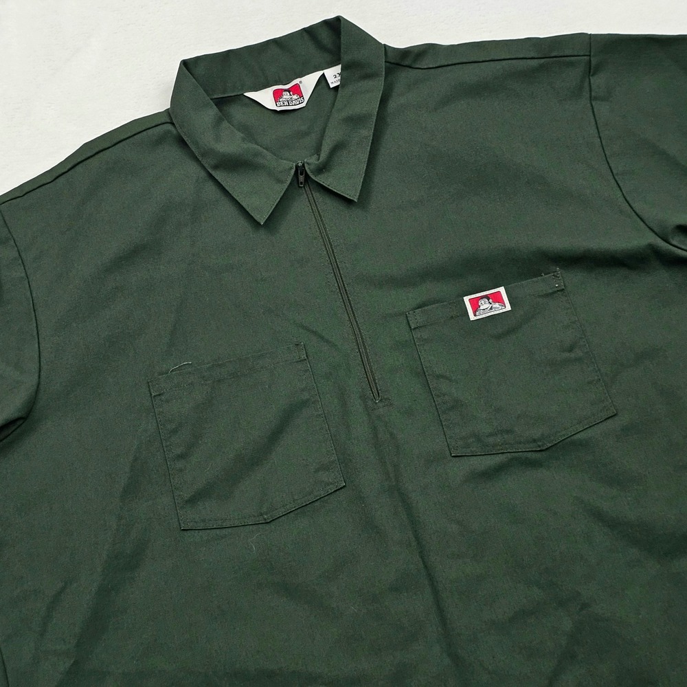 Ben Davis Work Shirt Mens 2XL Forest Green Half Zip Short Sleeve USA Utility